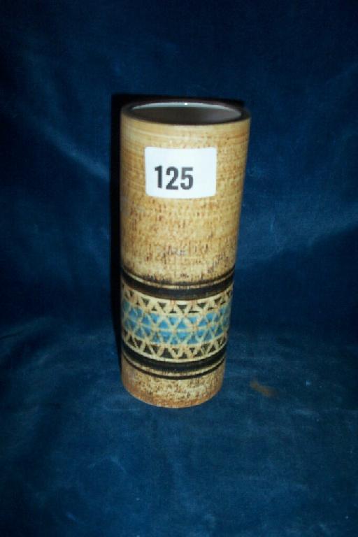 Appraisal: A cylindrical Troika vase with painted geometric detail monogrammed HP