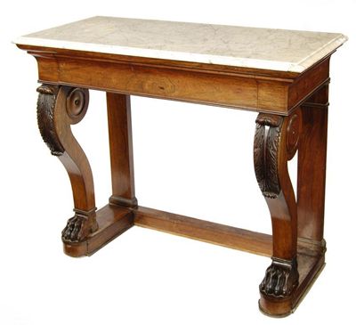 Appraisal: A George IV rosewood console table the white veined marble