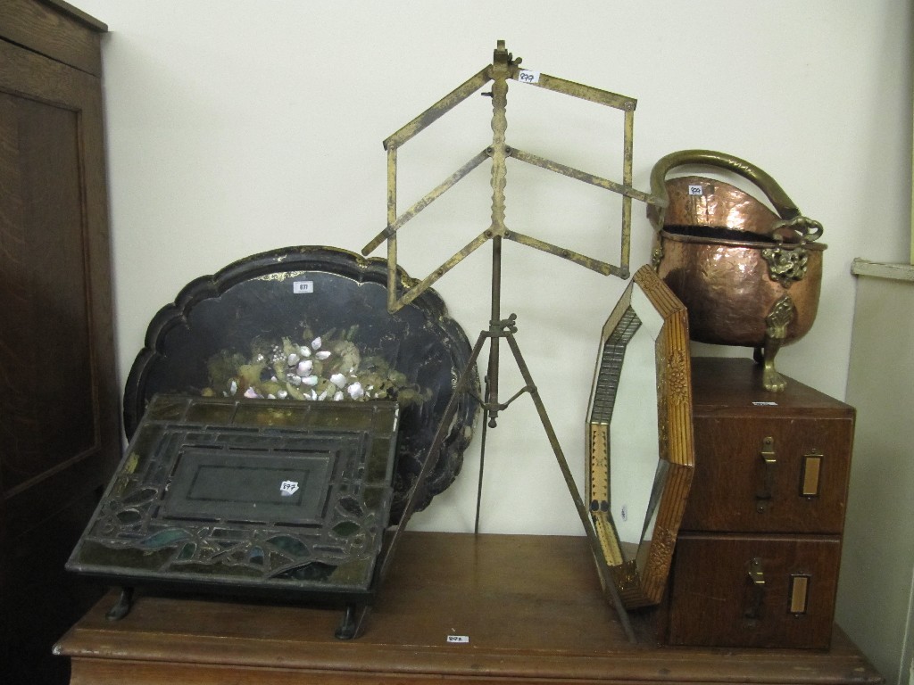 Appraisal: Victorian tray music stand oak filing box copper coal scuttle