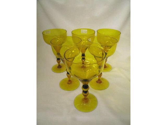 Appraisal: Set of Venetian Art Glass Goblets vivid yellow with fancy