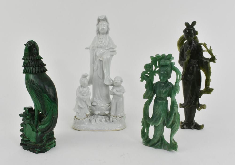 Appraisal: FOUR CHINESE CABINET ITEMSComprising a blanc de chine figure of