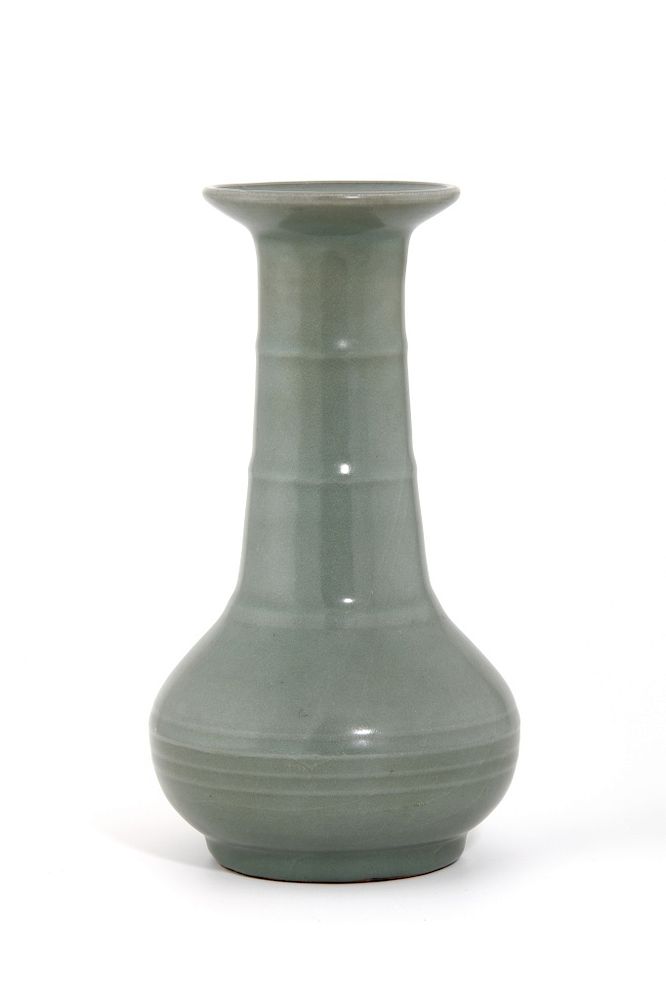 Appraisal: Fine Lungchuan Celadon 'Bamboo Neck' Vase The finely potted pear-shaped