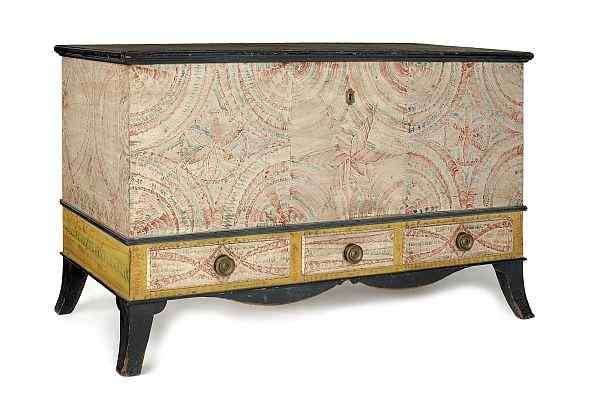 Appraisal: Centre County Pennsylvania painted pine dower chest ca having three