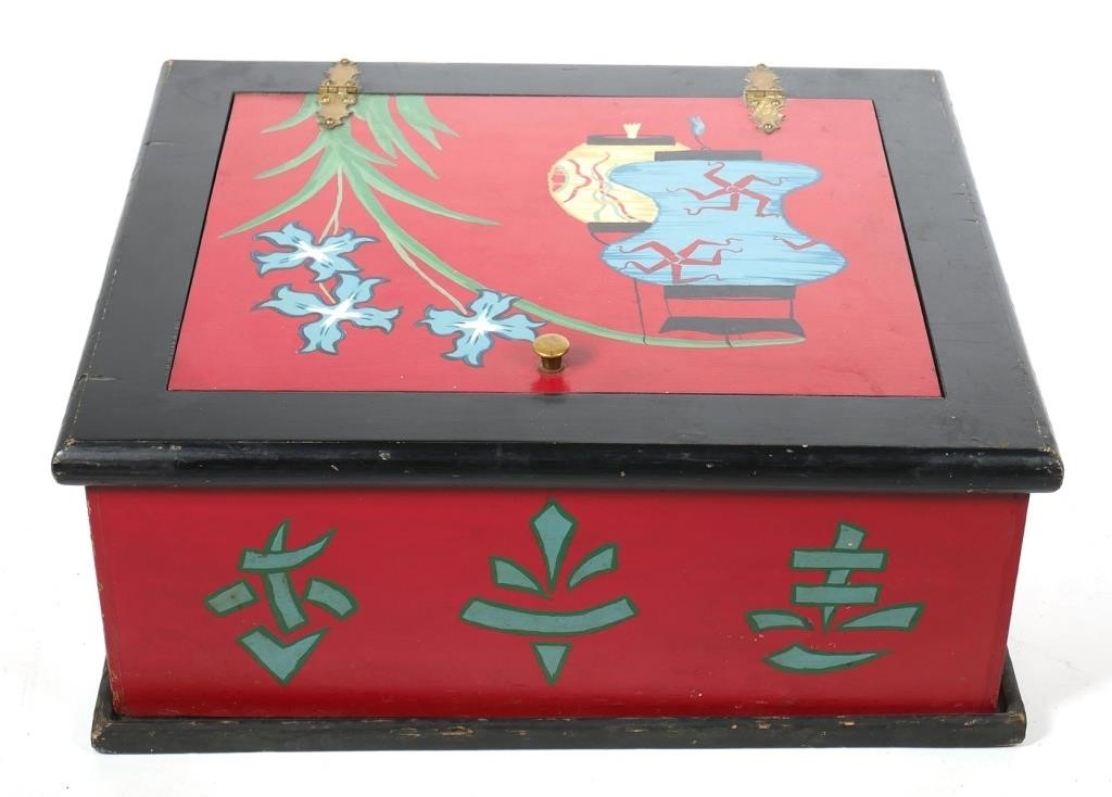 Appraisal: Vintage Chinese-themed box for disappearing rabbit or bird trick Handpainted