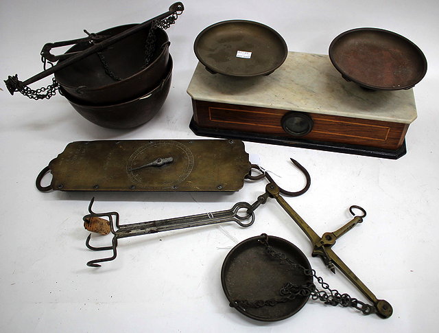 Appraisal: A SET OF FRENCH MARBLE AND WALNUT BASED KITCHEN SCALES