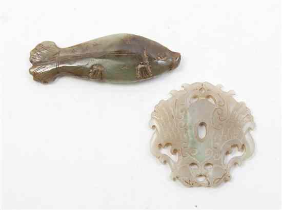 Appraisal: A Chinese Carved Jade Toggle of a Fish together with