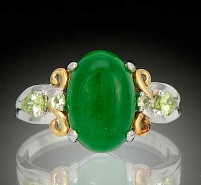 Appraisal: A Jadeite and Peridot Ring k white gold ring set