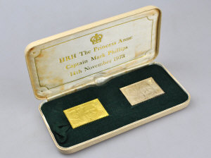 Appraisal: A cased ct gold replica pence postage stamp commemorating Royal