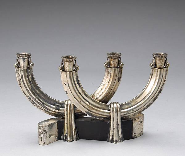 Appraisal: An Italian standard silver and wood art deco four light