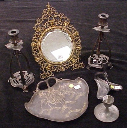 Appraisal: Art Nouveau and other metal items including four candlesticks -