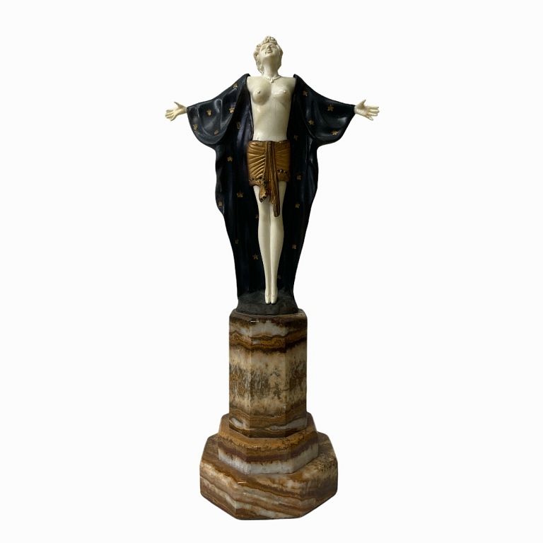 Appraisal: Art Deco Style Sculpture Bronze ivory and marble Open arms