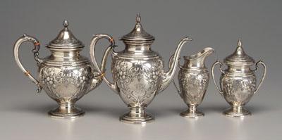 Appraisal: Four-piece sterling tea service hand-chased Champlain in coffeepot with matching