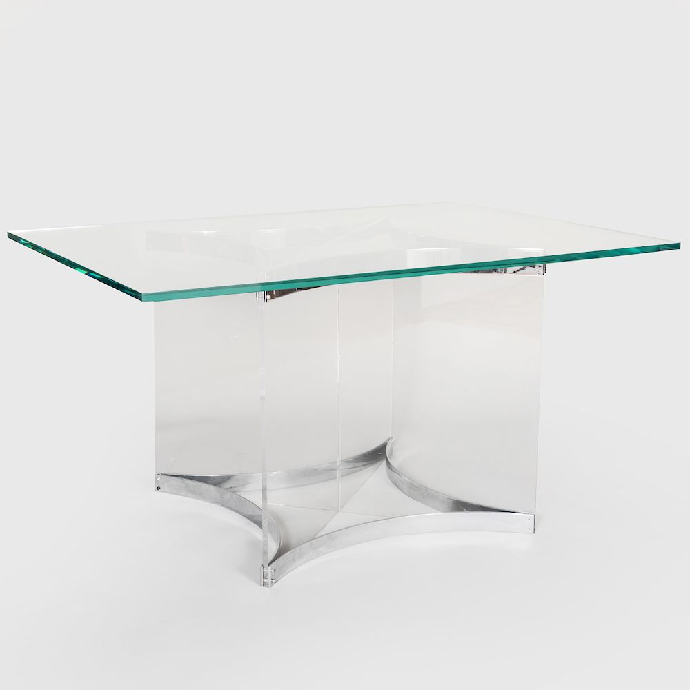 Appraisal: Perspex Stainless Steel and Glass Dining Table Alessandro Albrizzi -