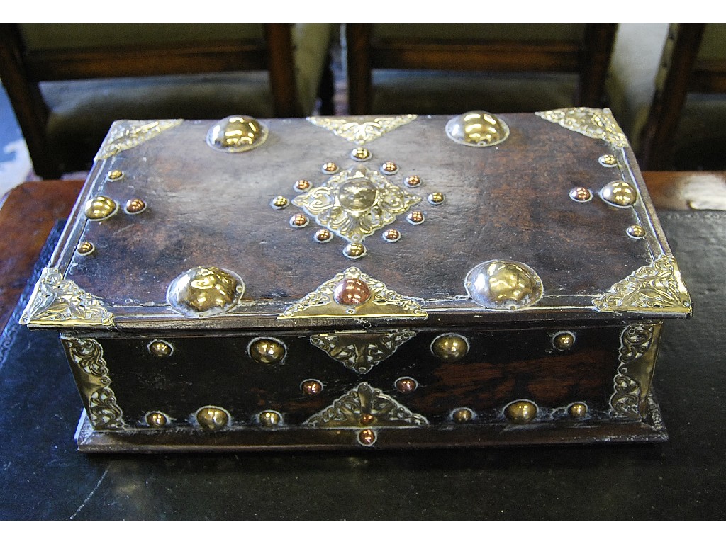 Appraisal: A th century brass mounted oak box having copper detail