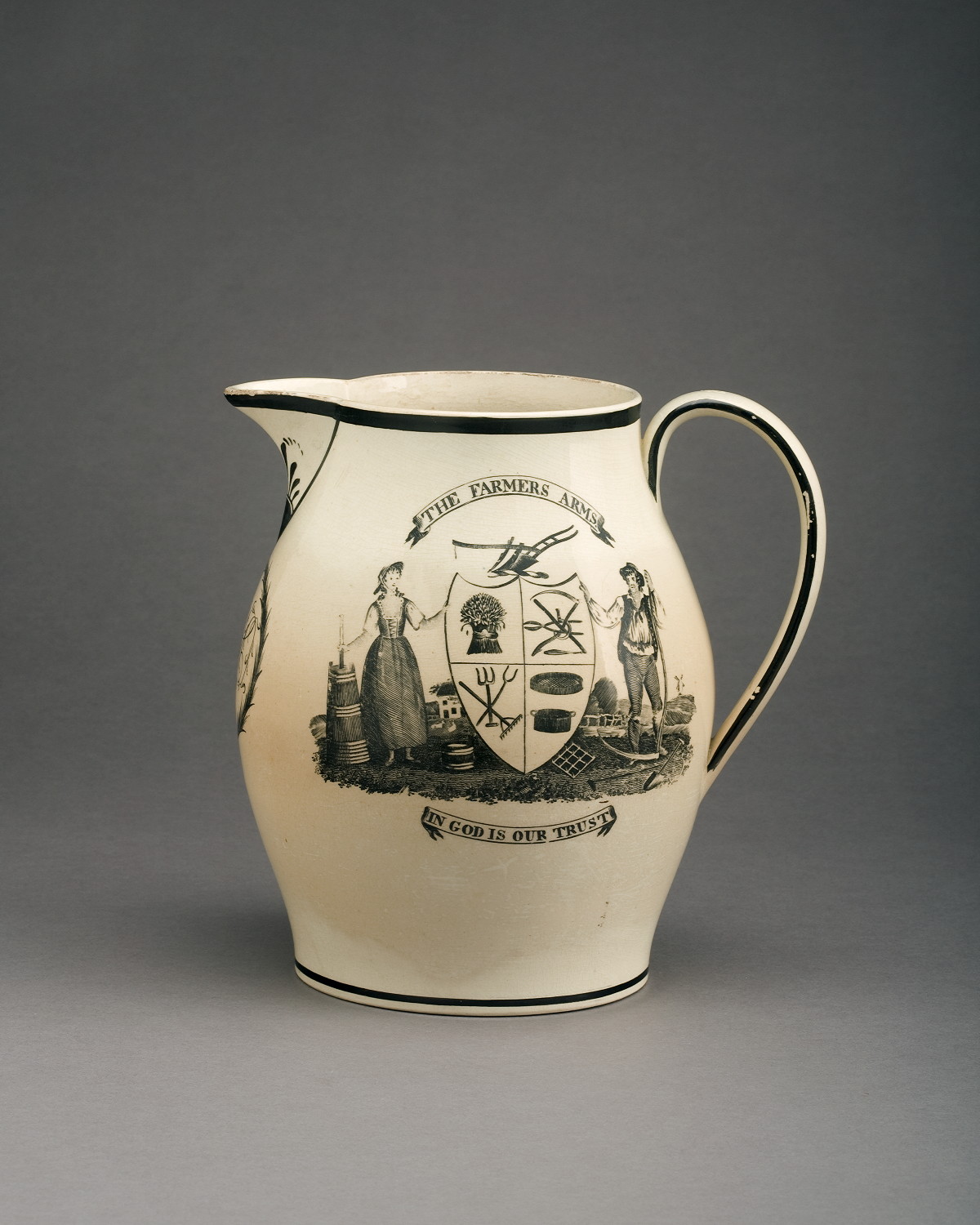 Appraisal: ENGLISH CREAMWARE BLACK TRANSFER-PRINTED JUG CIRCA Printed on one side