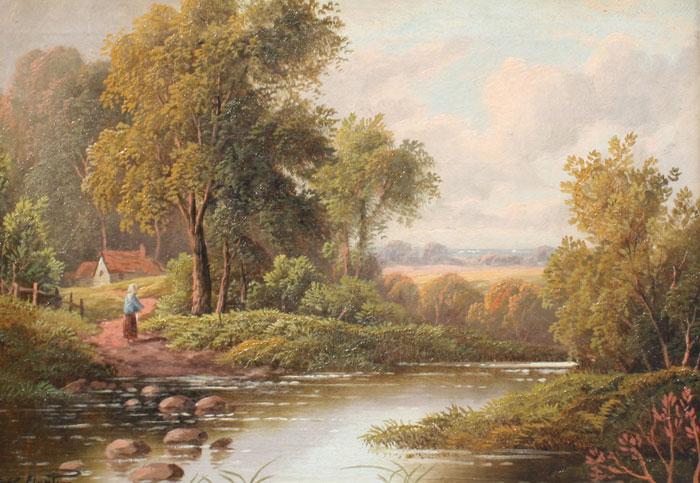 Appraisal: HORTON Etty after British - Washerwoman by a Stream OIL