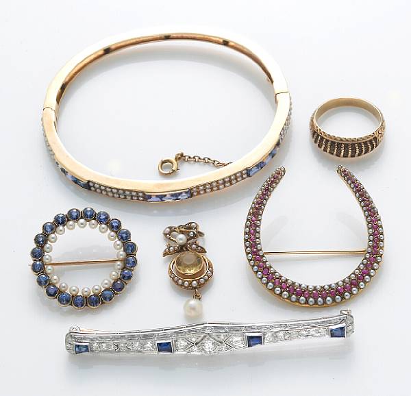 Appraisal: A collection of gem-set platinum and k gold jewelry comprising