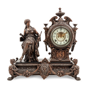 Appraisal: An Ansonia Prosperity Silvered Metal Figural Mantel Clock Height x