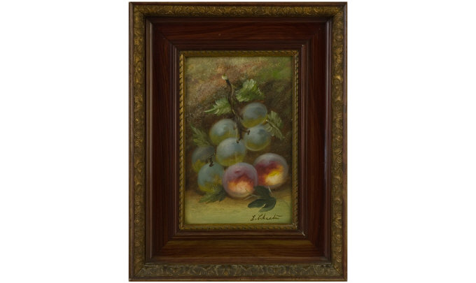 Appraisal: Oil on Board Still Life Fruit Signed E Chester Good