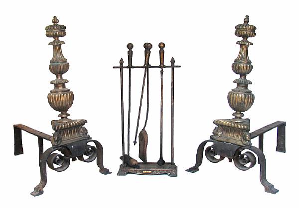 Appraisal: A pair of Renaissance style brass andirons with antique elements