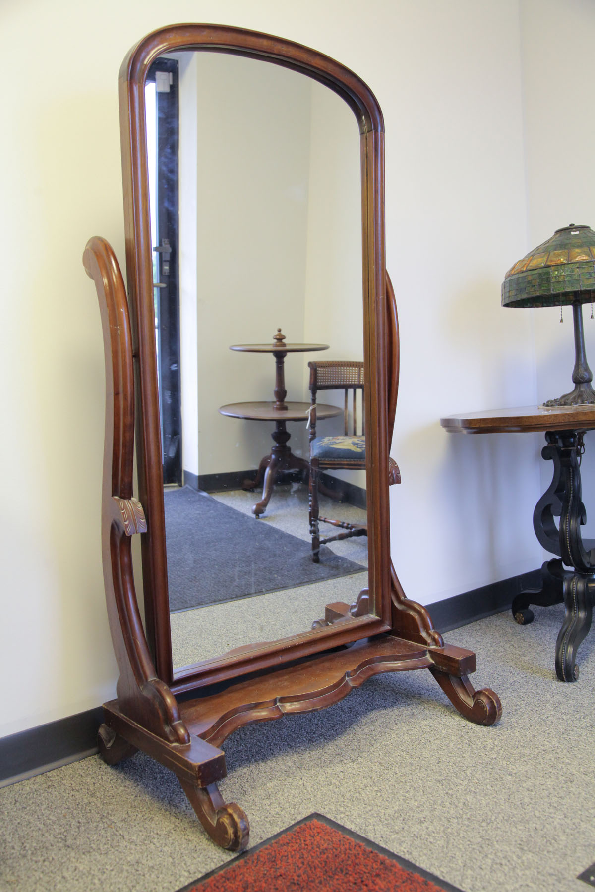 Appraisal: CHEVAL MIRROR American early th century Mahogany thumb molded mirror