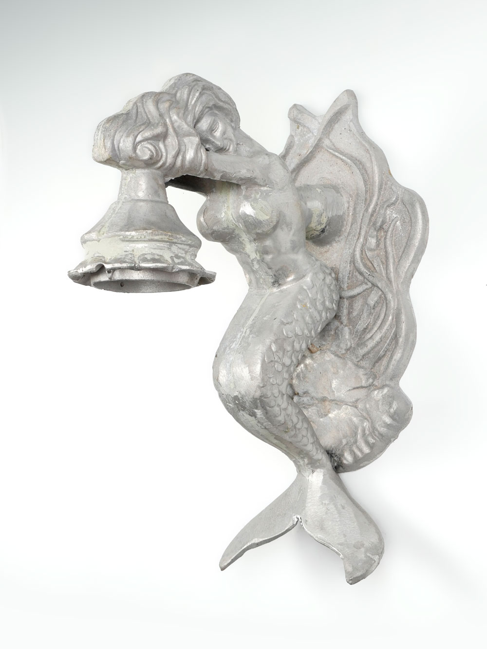 Appraisal: LARGE ALUMINUM MERMAID SCONCE Large cast aluminum sconce in the