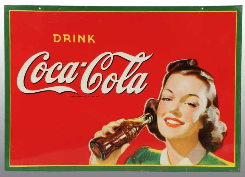 Appraisal: Tin Coca-Cola Sign with Brunette Girl Description Featuring girl and