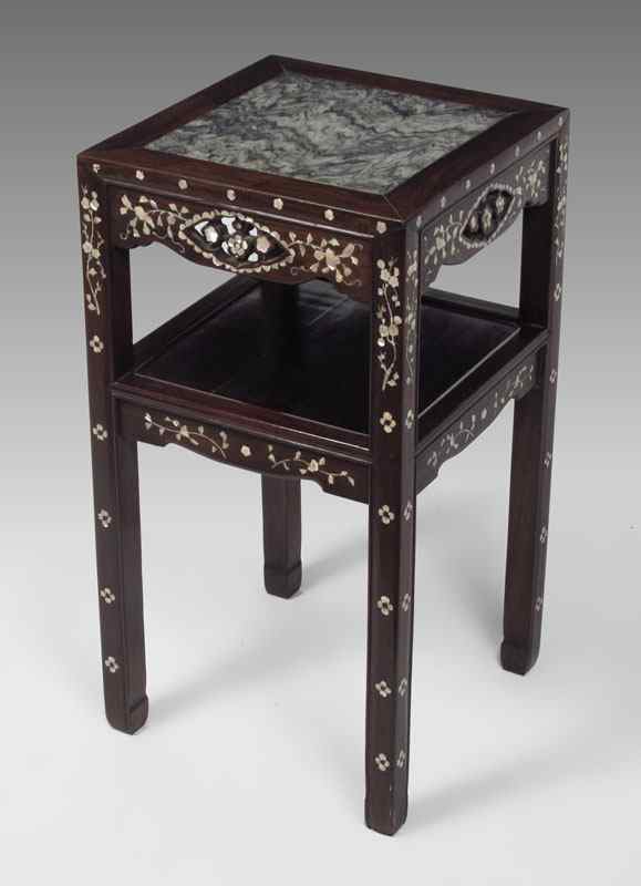 Appraisal: CHINESE MOTHER OF PEARL INLAY ROSEWOOD STAND Two tier ''