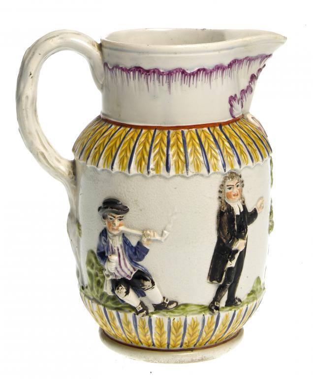 Appraisal: A PEARLWARE PARSON CLERK AND SEXTON JUG moulded with a