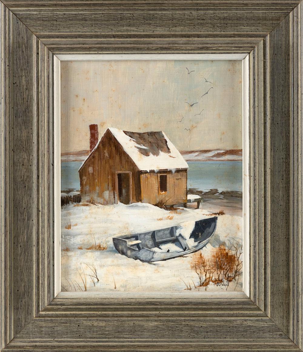 Appraisal: BEN NEILL MASSACHUSETTS - FISHING SHACK IN THE WINTER OIL