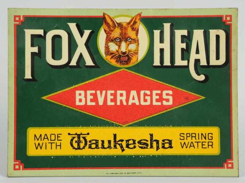 Appraisal: Fox Head Beverages Embossed Tin Stand-Up Sign Manufactured by the