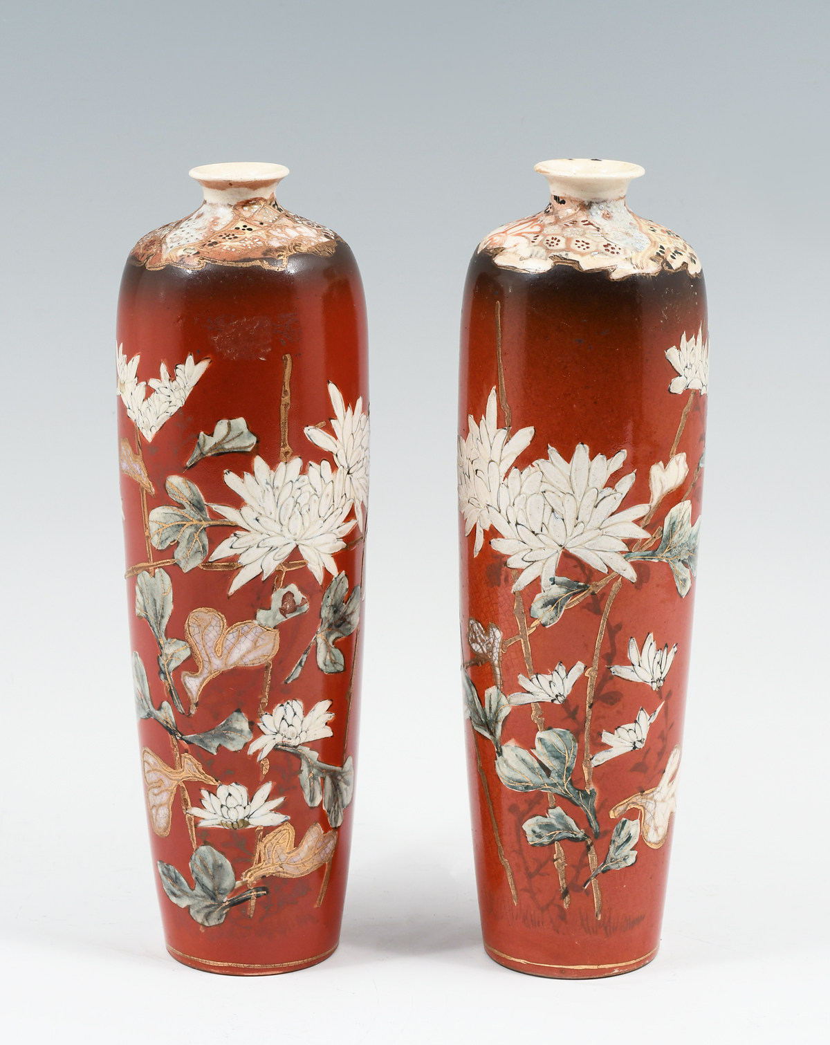 Appraisal: PAIR TH-CENTURY JAPANESE PORCELAIN KUTANI VASES Pair of red ground