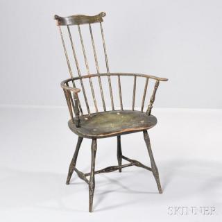 Appraisal: Green-painted Comb-back Windsor Armchair New England c - the serpentine