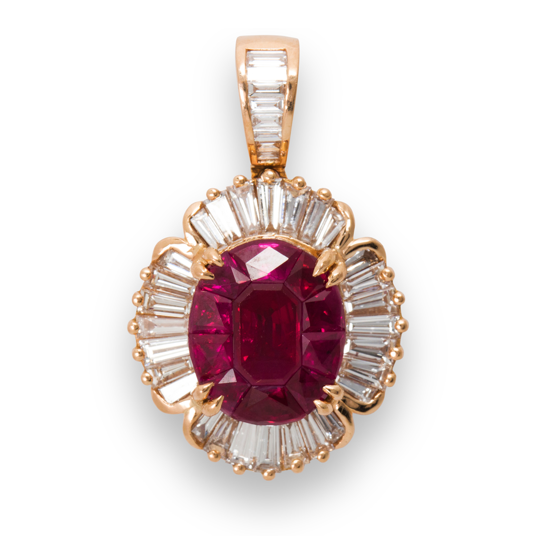 Appraisal: A RUBY DIAMOND AND EIGHTEEN KARAT ROSE GOLD PENDANT A