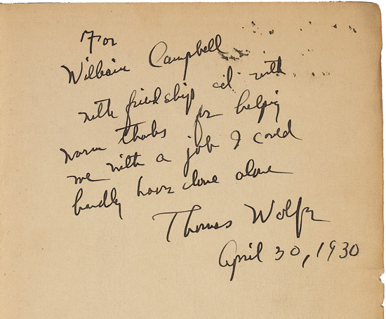 Appraisal: WOLFE THOMAS Look Homeward Angel Signed and Inscribed on the