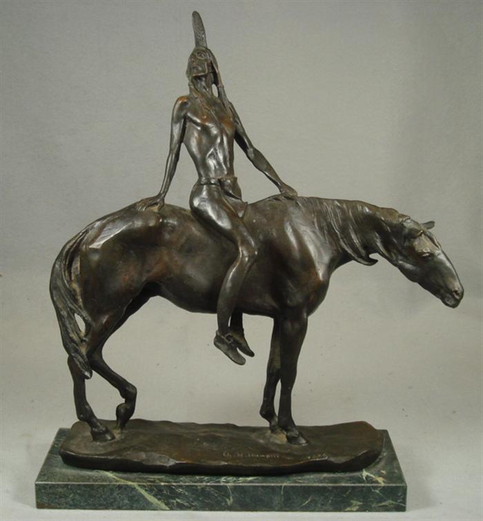 Appraisal: After Charles Henry Humphriss - bronze sculpture Indian Brave on