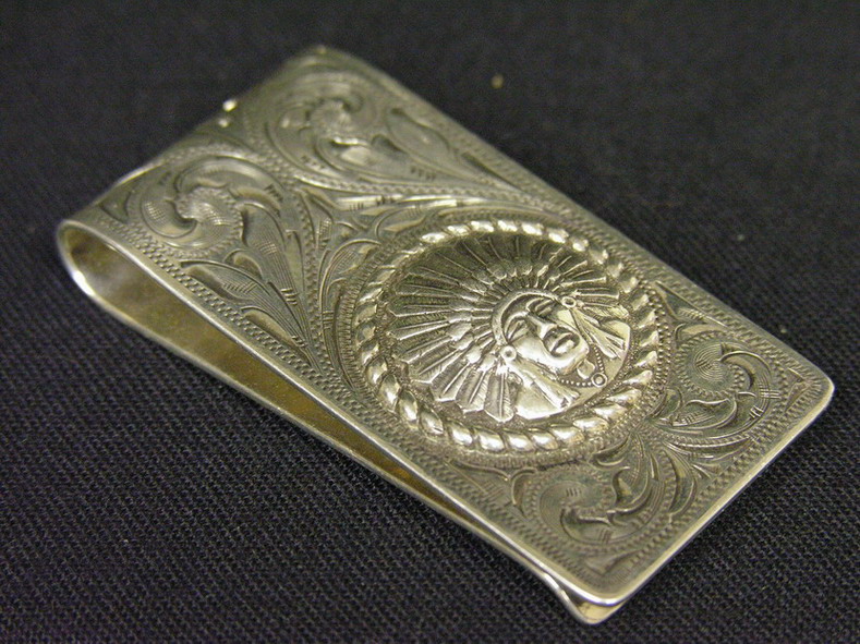 Appraisal: EDWARD H BOHLIN STERLING INDIAN MONEY CLIP Hollywood California Weight