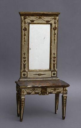 Appraisal: ITALIAN NEOCLASSICAL CARVED PAINTED AND PARCEL-GILT MINIATURE CONSOLE TABLE AND