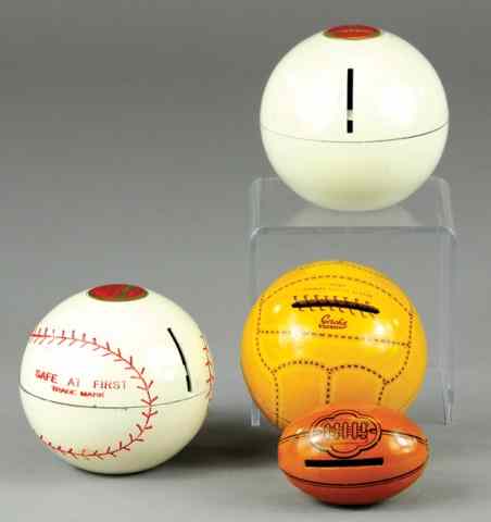 Appraisal: GROUPING OF SPORT BALL STILL BANKS Tin and pressed steel