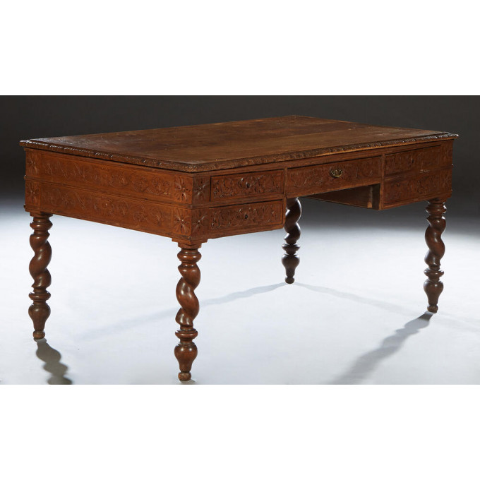 Appraisal: French Henri II Style Carved Oak Desk c the stepped