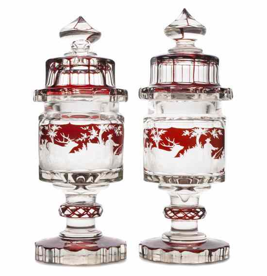 Appraisal: A Pair of Bohemian Cranberry Glass Vases late th century