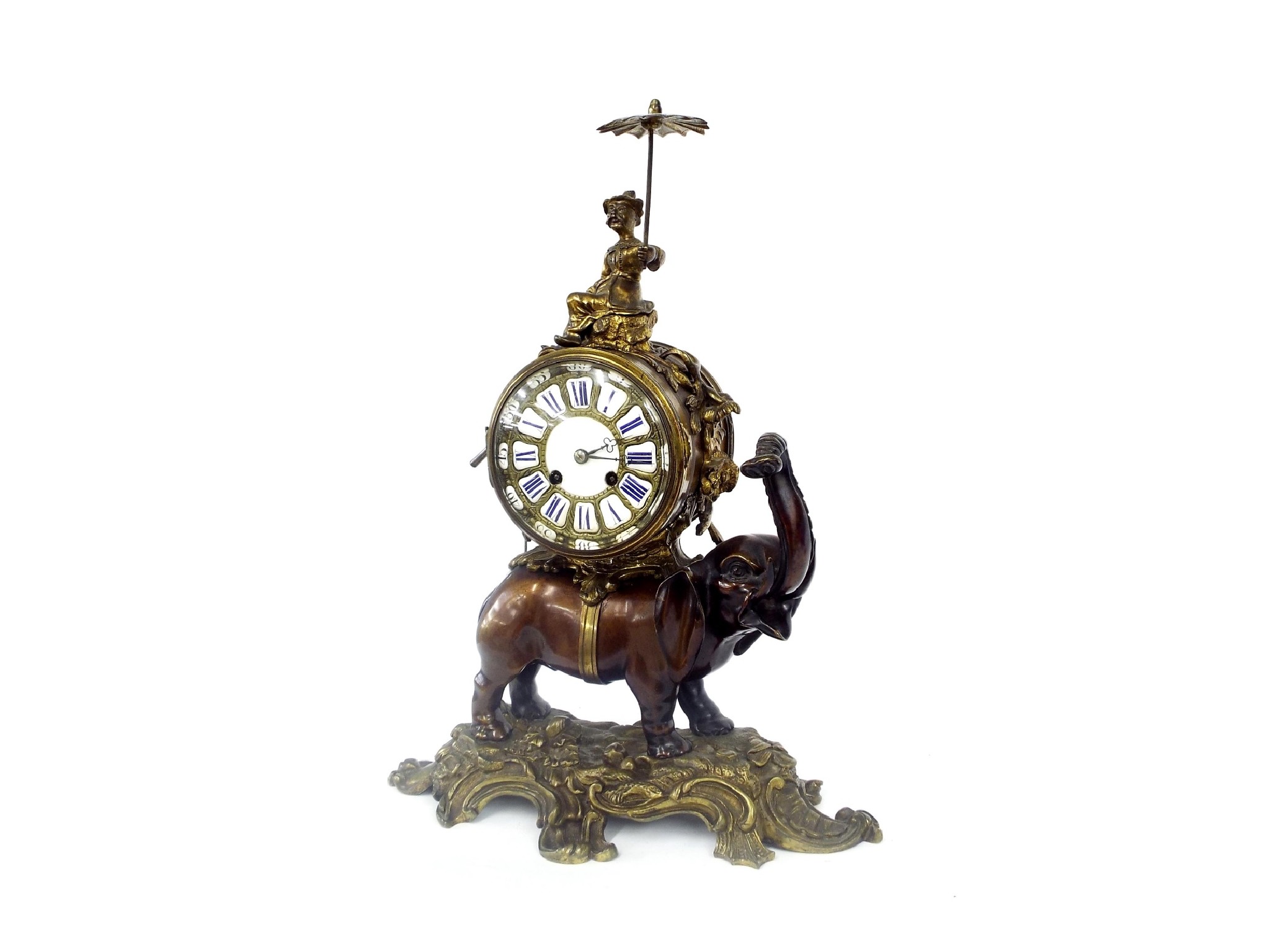 Appraisal: Good French bronze and ormolu two train elephant mantel clock