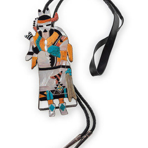 Appraisal: Large Zuni Silver and Mosaic Inlay Figural Bolo Tie third