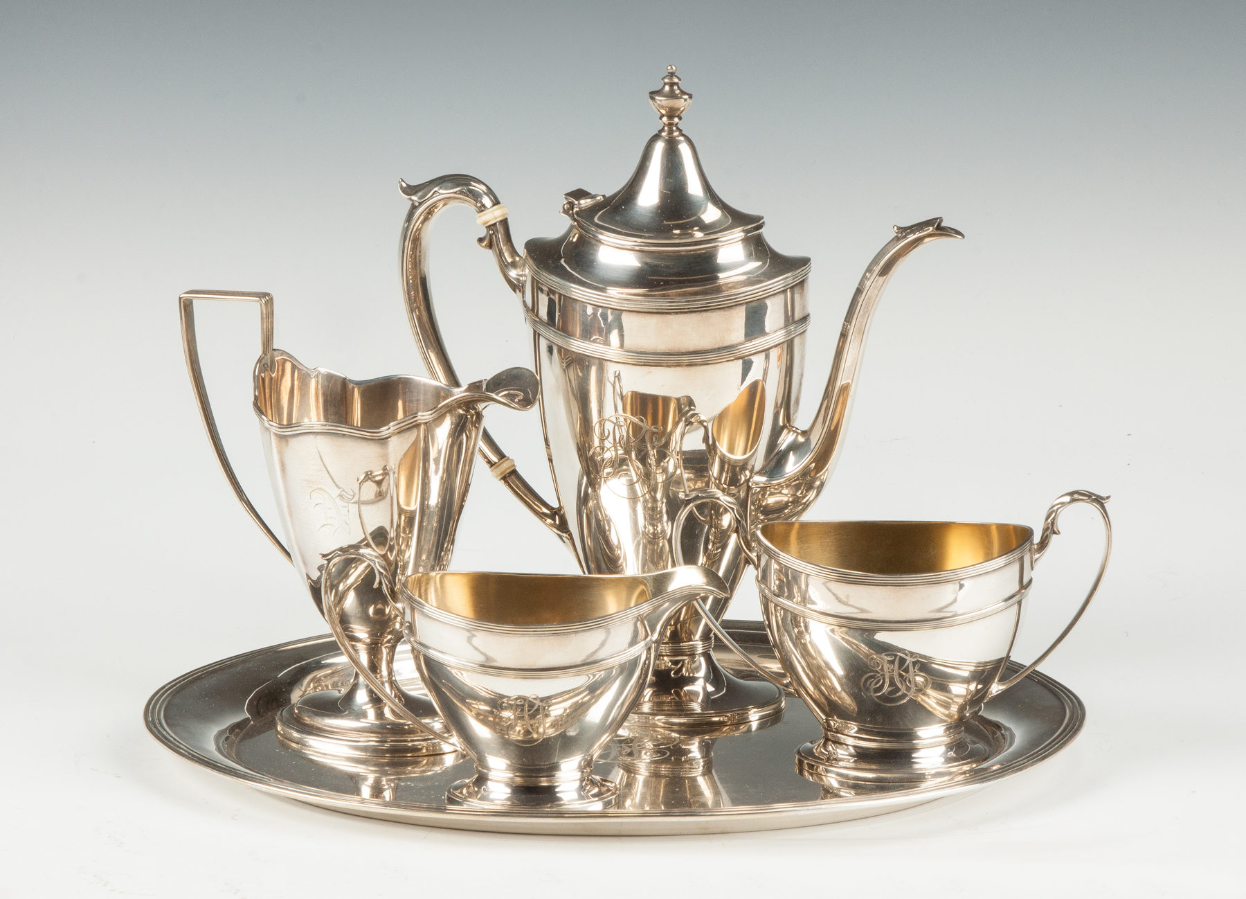 Appraisal: Gorham Sterling Silver Piece Tea Set with Matching Tray Monogrammed