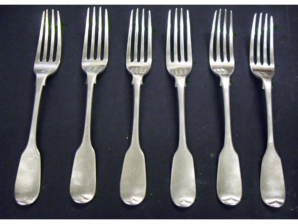 Appraisal: Set of six early Victorian fiddle pattern dessert forks maker