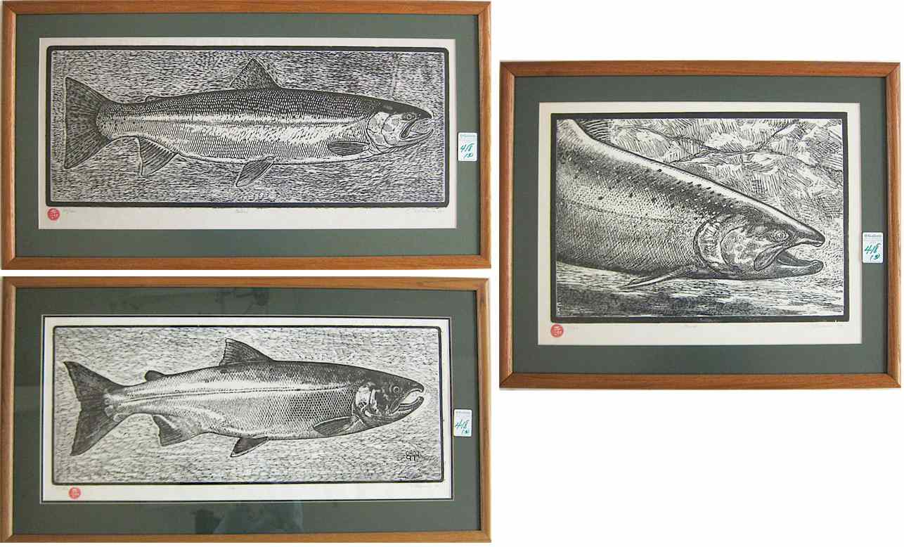 Appraisal: THOMAS PROCHASKA THREE ETCHINGS Oregon - st century titled ''Steelhead''