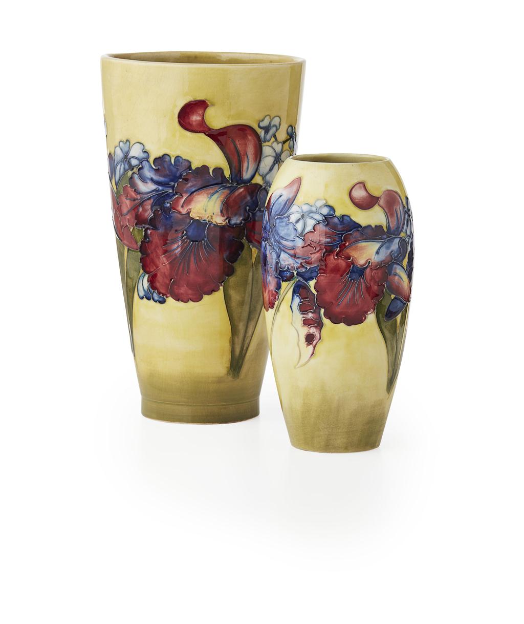 Appraisal: MOORCROFT POTTERY TWO 'ORCHID' PATTERN VASES S AND S each