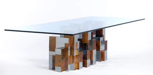 Appraisal: PAUL EVANS Cityscape burl wood veneer and chrome dining table