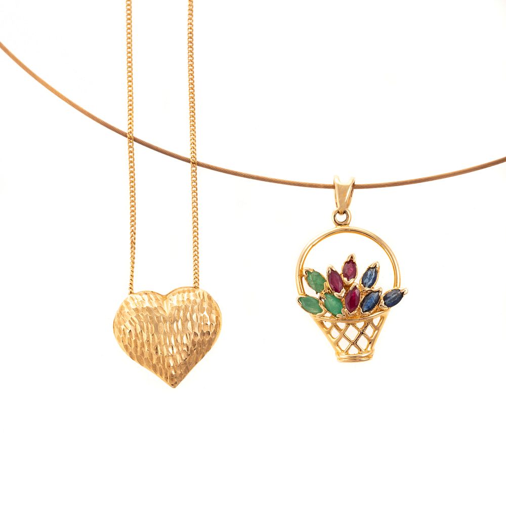 Appraisal: A Multi-Gemstone Pendant Heart Pendant in Gold K yellow gold