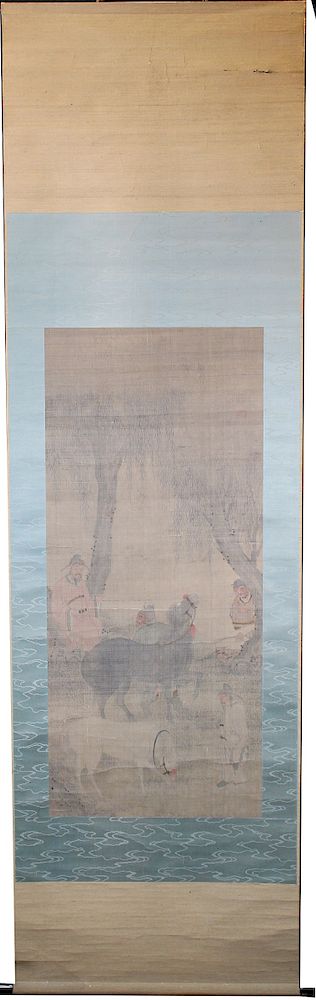 Appraisal: Early Antique Chinese Scroll Painting Signed Early Antique Chinese Scroll